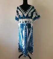 FARM RIO Blue Patchwork Embroidered long dress MULTI size XS