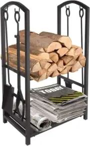 Firewood Log Rack Fireplace Tool Black Wrought Iron Storage Holder Wood Carrier