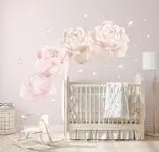 Large Pastel Flowers Australian Design Hand Painted Peel & Stick, Removable Wall Decal. Nursery, Kids Playroom, Kids Teens Bedroom