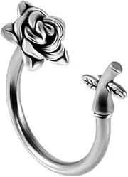 [Niaspi] Stainless Steel Rose Flower Snake Bite Jewelry Internally Threaded Hoop Lip Rings Horseshoe Nose Ring Hoops Conch Helix Cartilage Earrings Labret Lip Piercing Jewelry 10mm, 14g, Stainless Steel