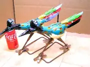 TWO Metal Art Roadrunner Birds Hand painted and Distressed Junk Iron