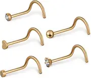 [LALADEFIEE] 5pcs Nose Studs Stainless Steel Nose Jewelry Comfortable Minimalist Design for Men Women Threadless