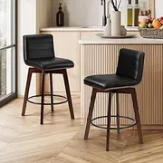 Oikiture 2X Bar Stools 360°Swivel Chairs with PU Leather Padded Backrest, Bar Stool in 63cm Seat Height for Home Bar Dining Room, Black