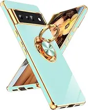 [LeYi] for Google Pixel 6 Pro Phone Case: 360° Rotatable Ring Holder Magnetic Kickstand, Plating Rose Gold Edge Protective for Google Pixel 6 Pro Case, Mint