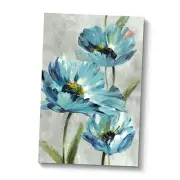 Abstract Flower Canvas Wall Art: Blue Floral Artwork Hand Painted Picture