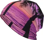 [ZaKhs] Palm Trees Silhouette at Sunset Print Beanie Hat Winter Warm Knit Hat Soft Skull Cap for Women Men Black, Black, One Size