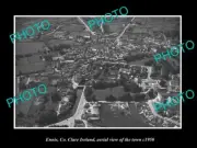 OLD POSTCARD SIZE PHOTO ENNIS Co CLARE IRELAND, AERIAL VIEW OF TOWN c1950 1