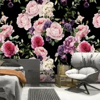 在飛比找樂天市場購物網優惠-手繪復古深色花卉壁紙玫瑰花朵客廳墻布電視背景墻紙酒店餐廳壁畫