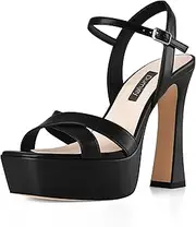 [Dumjey] Women Platform Sandals Chunky High Heel Ankle Strap Open Toe Spool Heels Cross Toe Strap Prom Party Dress Pumps with Buckle