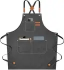 Chef Aprons for Men Women with Large Pockets, Cotton Canvas Cross Back Heavy ...
