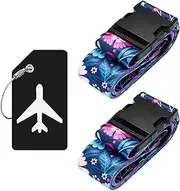 ZOUIQSS Pack of 2 Adjustable Suitcase Strap, Suitcase Strap, Durable Suitcase Straps, Luggage Tag, Travel Packing Straps with Quick Release (Colourful Black Flower)