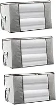 KOMBIUDA Zipper Blanket Bags Set 3pcs Non-woven Storage Boxes Large Organizer for Home and Travel (grey Small)