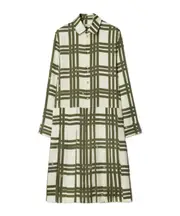 ribbon-check silk dress UK8,UK6 Swamp