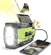 Portable Wind Up Emergency Radio with Phone Charger and 4000mAh Rechargeable Battery, Hand Crank Solar Radio with USB Charger, SOS Alarm, Flashlight & Reading Light,Green