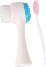 Ipetboom 2pcs Face Wash Brush + Nose Brush Women Facial Brush Manual Facial Brush Silicone Cleaning Brush Skin Cleansing Brush Handle Massage Piece + Nylon Hair Blue