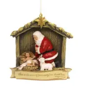 Holiday Ornaments KNEELING SANTA SCENE ORNAMENT Manger Lamb Baby Jesus 39546