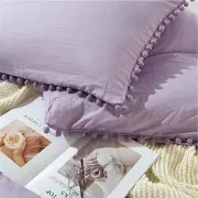 Lavender Size Pillow Shams Set of 2, Boho Pom Fringe Standard Lavender Pompom