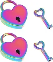 2Pack Mini Heart Shaped Padlock with Key, Small Metal Heart Shaped Padlock, Mini Padlocks with Key Notebook Heart Locks Colorful Padlock for Necklace, Diary Book Padlock, Jewelry Box, Storage Box