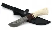 Collectible Knife Karas steel damascus stone-dolly carved elk horn bubinga