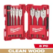 Spade Drill Bit Set Assorted Flat Wood Boring Kit 8-Pc High Speed Steel Paddle