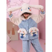 在飛比找ETMall東森購物網優惠-可愛冬季加絨連帽玉桂狗保暖睡衣