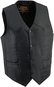 Milwaukee Leather Men's Classic Snap Front Biker Vest (Black, Size 58)