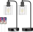 Industrial Touch Control Table Lamps Set of 2 - Black Bedside Lamps with 2 USB P