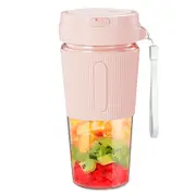 Portable Blender Juicer 2 Blades 300ml USB Rechargeable Multifunction Portable Juicer Cup for Home Travel Pink