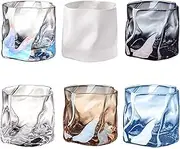 Glass Drinkware Set Glass Mug, Set of 6, Crystal Glass, Special, Wave Cup,Whiskey/Wine/Brandy Tumblers,Whiskey Cup,Liquor Cup,Water Cup,6.8oz Glass Cups for Indoor and Outdoor (Colored)