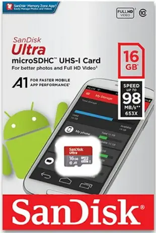 SanDisk 16GB 16G microSDHC【Ultra 98MB/s】Ultra microSD micro SD SDHC UHS UHS-I Class 10 C10 原廠包裝 記憶卡 手機記憶卡【序號MOM100 現折$100】