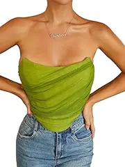[MOALLUOM] Mesh Corset Crop Top Bustier Underbust Boned Backless Sleeveless Strapless Off Shoulder Aesthetic for Women Y2K