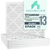 22x24x1 (Actual Size) Accumulair Titanium 1-Inch Filter (MERV 13) (6 Pack)
