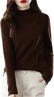 [Hamthuit] Women Slim Fit Sweater Casual Long Sleeve Sweater Ribbed Fitted Turtleneck Pullover Jumper Soft Warm Pullover