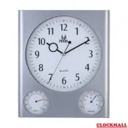 Pearl Quality Wall Clock Quiet Sweep Movement Hygrometer Thermometer Silver TE17