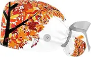 [WOSHJIUK] Working Hat 2 Pack Scrub Caps for Women,Heart Autumn Maple Tree,Tie Back Cap Adjustable Scrub Hat