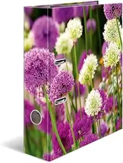 HERMA Folder A4 Purple Flowers, 7 cm Wide, Children's Ring Binder with Plants Motif, Colourful Lever Arch File with Inner Print for Boys and Girls