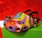CROCS U.S. Men's Size 11 Black/Multi Color Classic Solarized Clogs. New.