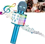 Wireless Karaoke Microphone with LED Lights, 4 in 1 Portable Microphone for Kids, Best Gifts Toys for Kids, Girls, Boys and Adults(Blue)