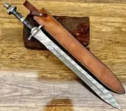 Handmade Damascus Steel Double Edge Viking Sword, Battle Ready With Sheath