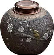Tea Storage Pottery Large Tea Canister Double Metal Lid Sealed Storage Jar Vintage Tea Barn Decorations Tea Canister Kitchen Canisters