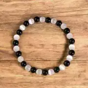 6mm Black Tourmaline Selenite Empath Protection Bracelet Handmade Healing Gift