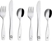 Exzact Children's Cutlery 6pcs Stainless Steel 18/10 Kids Cutlery/Toddler Utensils/Flatware - 2 x Forks, 2 x Safe Dinner Knives, 2 x Dinner Spoons - Safari -Giraffe Elephant Lion