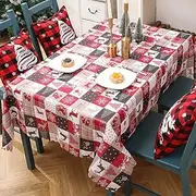 Christmas Tabecloth | Polyester and Waterproof Table Cloth, 150cm x 180cm | Dining Table, Rectangle | Holiday, Parties, Picnic, Outdoor (Red)