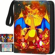 4 Pocket Trading Card Binder Holder, Waterproof Zip trading card binder Album with 50 Removable Sleeves and PU Collection Binder, Organizing Trading Game Cards, Sports Cards, Album (4 pocket)