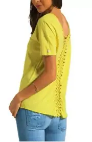 $50 RVCA Liquid Time Top Sz S, M NWT Lemon Yellow Knotted Back Pattern S/S Women