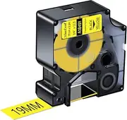 NineLeaf 1 Pack Replacement for Dymo 18491 A18491 19mm x 3.5m 0.7'' 3/4 inch Black on Yellow Flexible Nylon Industrial Label Tape for Rhino 4200 6000 ILP 219 3M PL150 PL300 Tyco T107M Label Maker