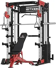 RitKeep PMAX-5600 Professional Fitness Smith Machine with 326lb Weight Stacks, 6 in 1 Home Gym Power Cage with Smith Bar, and Two LAT Pull-Down Systems