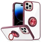 For iPhone 15 Pro Max TPU+Acrylic Clear Phone Case Ring Kickstand Electroplating Cover
