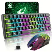 Wireless Gaming Keyboard Mouse set with Rainbow LED USB Built in Battery 2400DPI