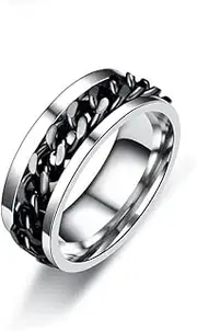 [outret] Anxiety Spinner Rings Mens Womens Fidget Rotating Ring Silver Stainless Steel